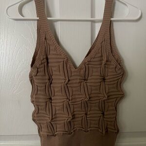 Brown Textured Knit Tank Top